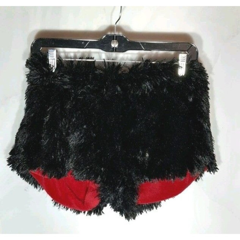 DormCo Bear Booty Unleashed Furry Shorts M Black Red Fuzzy Plush Hot Pants NWT